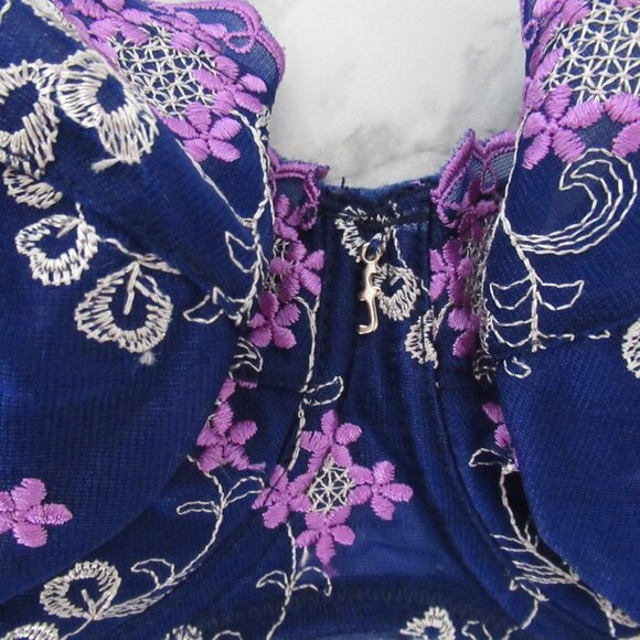 Fredericks of Hollywood Bra 34DD Blue Lace Embroidered Underwire Back Closure - Picture 4 of 8